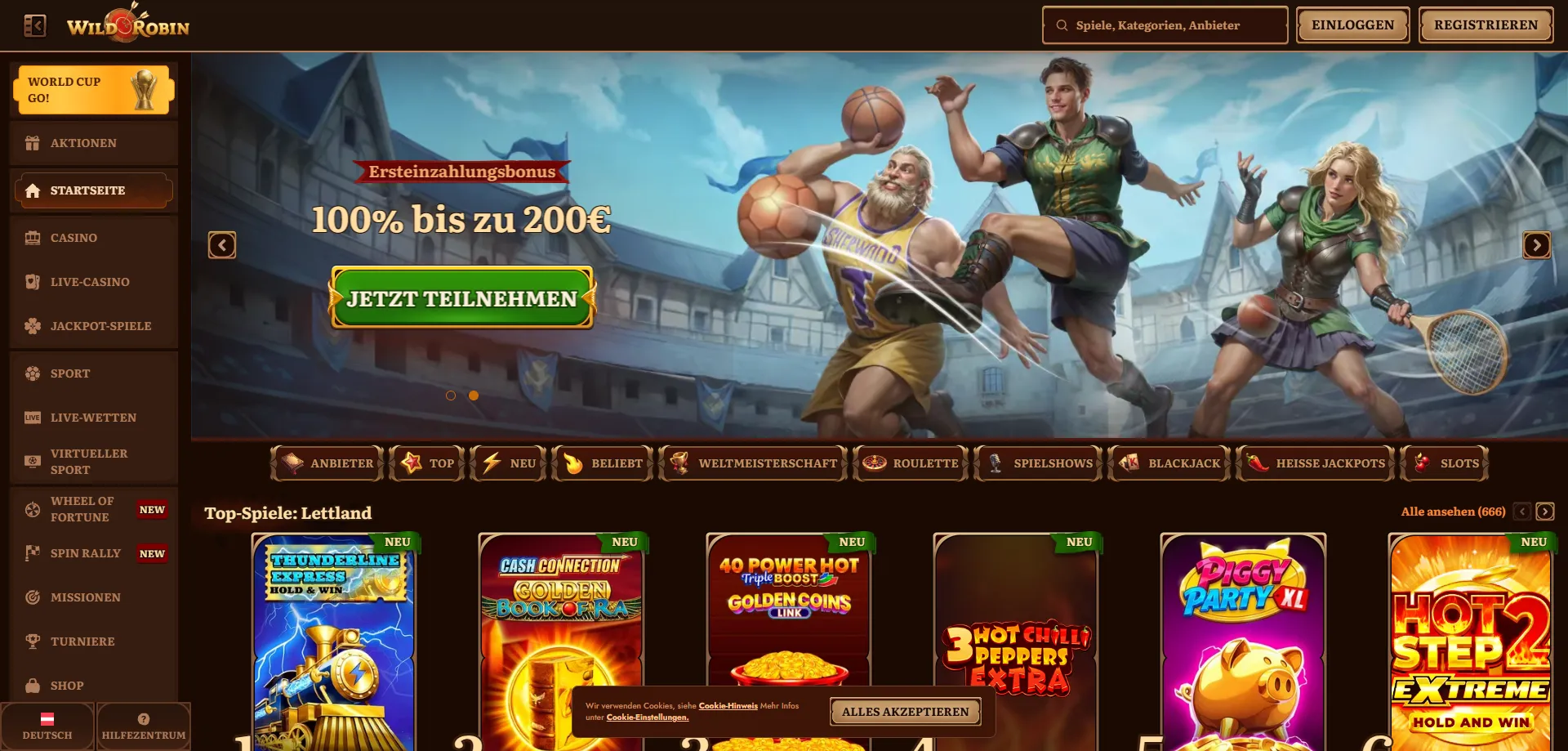 WildRobin Casino &Ouml;sterreich &Uuml;bersicht &ndash; Startseite und Spielauswahl